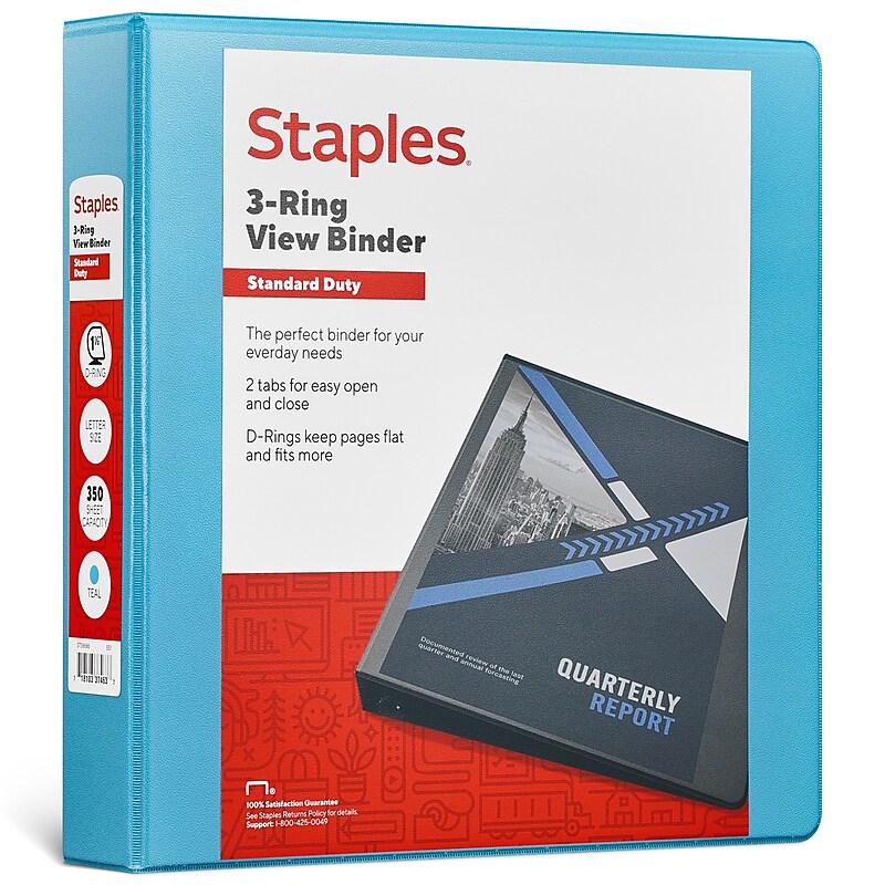 Staples 1 1/2" 3-Ring View Binders, D-Ring, Light Blue (58686) image 1
