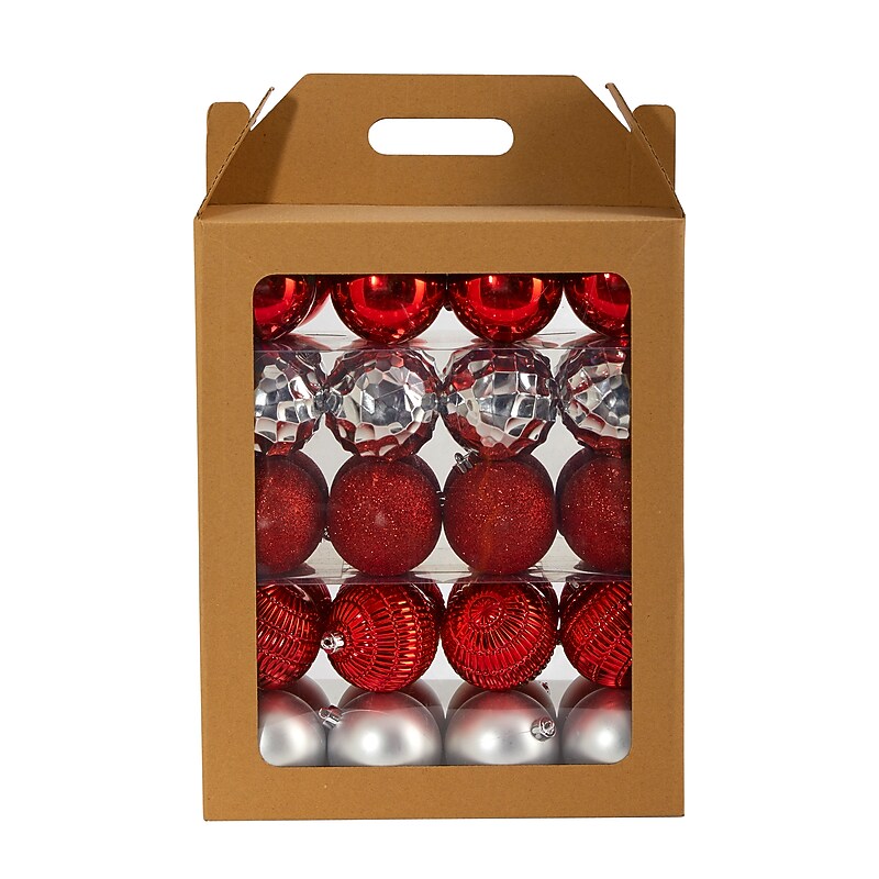 Nearly Natural Holiday Shatterproof Red Christmas Tree Ornament Box Set, 80mm, 40/Set (D1000-RD) image 1