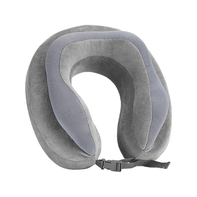 Travel Smart Deluxe Plush/Memory Foam Neck Pillow, Gray, 4" (TS54MX) image 1
