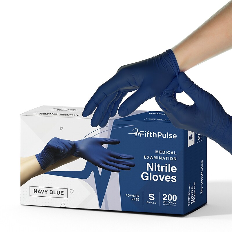 FifthPulse Powder Free Nitrile Gloves, Latex Free, Small, Navy Blue, 200/Box (FMN100419) image 1