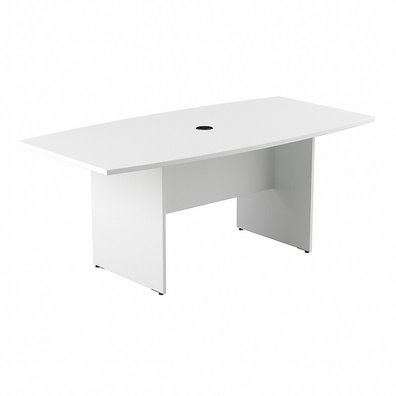 Bush Business Furniture 72W x 36D Boat Shaped Conference Table with Wood Base, White (99TB7236WH) image 1
