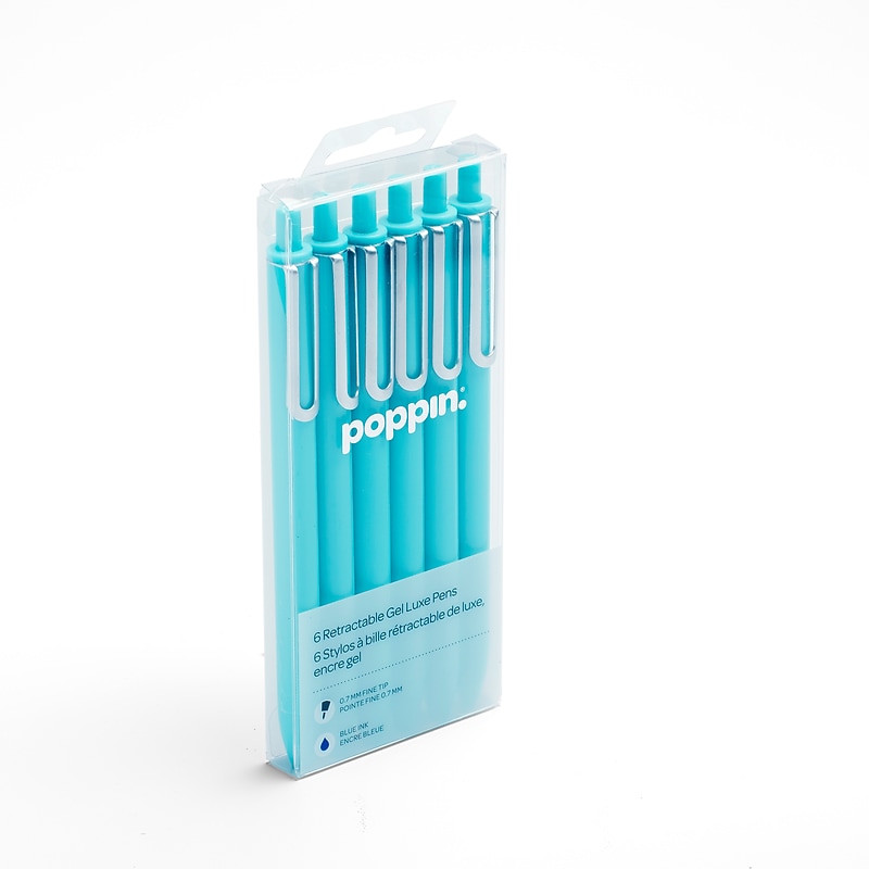 Poppin Luxe Retractable Gel Pen, Fine Point, Blue Ink, 6/Pack (100089) image 1