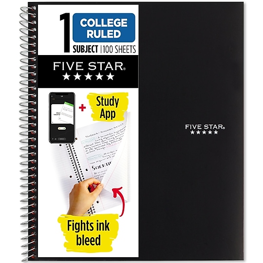 Five Star 1-Subject Notebook, 8.5" x 11", College Ruled, 100 Sheets, Black (72057)~#|#~D69EB1F1-D20E-4218-83E52AC7FF600C98_sc7