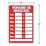 Cosco Horario de Negocio Sign, Red/White Plastic, 8" x 12" (098253)~#|#~D69FA655-8855-40C6-B5650E6D005415EF_sc7