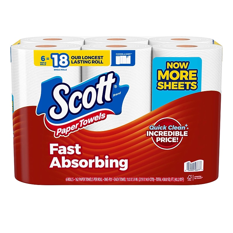 Scott Tripple Roll Paper Towels, 1-ply, 162 Sheets/Roll, 6 Rolls/Pack (56677) image 1