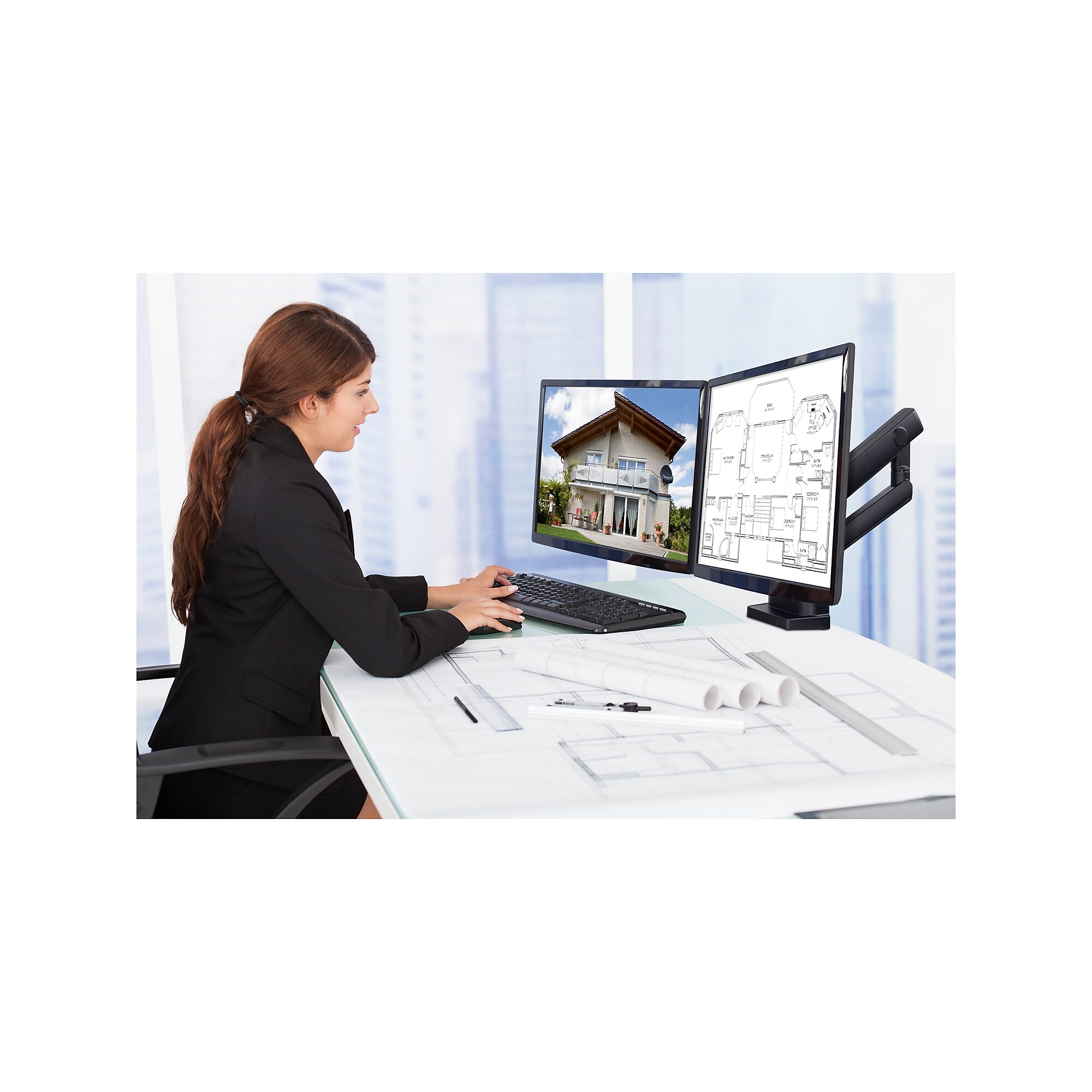 Mount-lt! Dual Monitor Desk Mount, Up to 32″ Monitors, Black (MI-2672) Sansujyuku sansujyuku.com