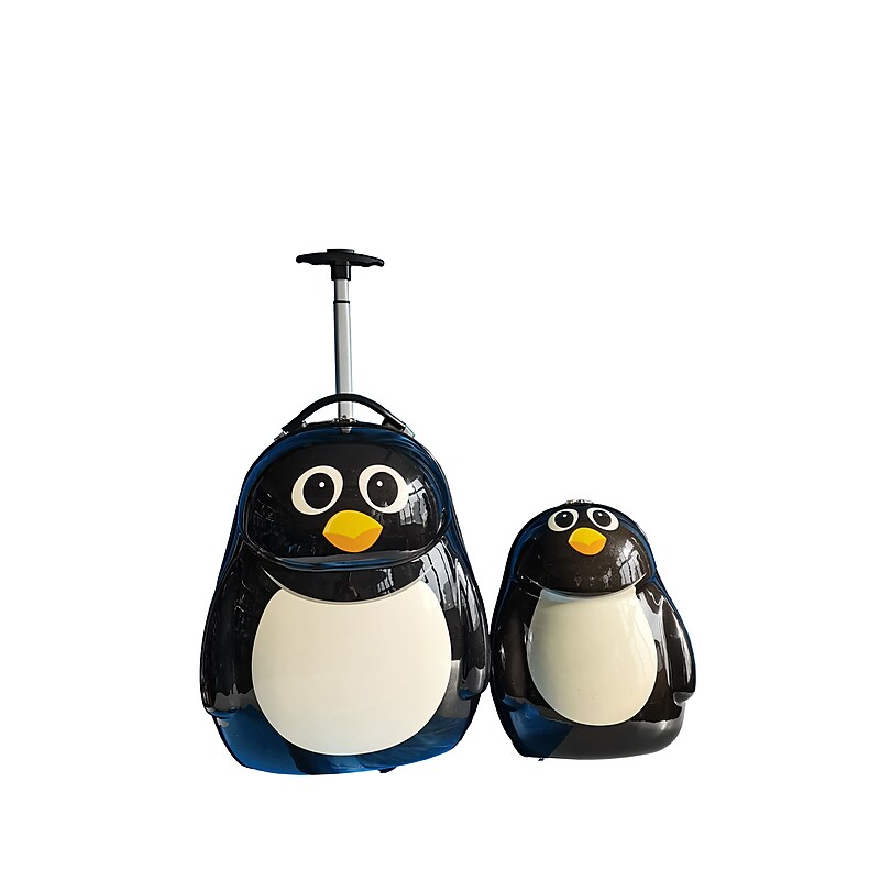 TUCCI Penguin 2-Piece Hardside Carry-On Luggage Set with Wheels, TSA Checkpoint Friendly, Black (T0378-Penguin) image 1