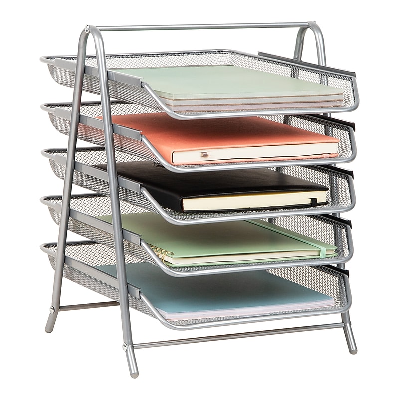 Mind Reader 5-Tier Stackable Paper Desk Tray Organizer, Metal, Silver (5TPAPER-SIL) image 1