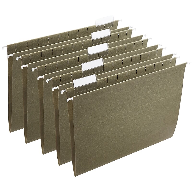Staples® 100% Recycled Hanging File Folders, Letter, 1/5-Cut Tab, Letter Size, Standard Green, 25/Box (ST116764) image 1