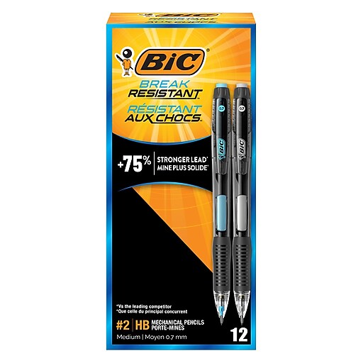 BIC BreakResistant Mechanical Pencils, 0.7mm, 2 Medium Lead, 12/Pack