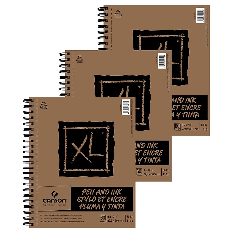 Canson XL Series 9" x 12" Wire Bound Pen & Ink Sketch Pad, 60 Sheets/Pad, 3/Bundle (MCXC400100928-3) image 1