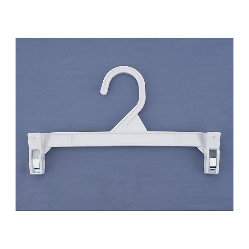 NAHANCO 9 1/2" Plastic Skirt/Slack Hanger With Pinch Clip, Plastic Hook, White, 100/Pack image 1