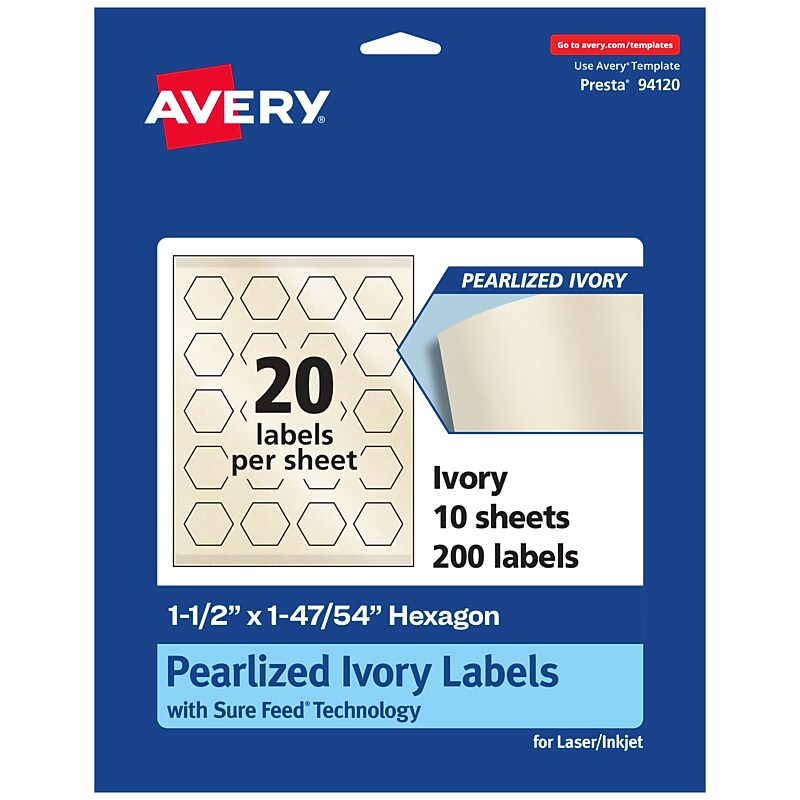 Avery Pearlized Ivory Decorative Edge Multipurpose Labels, 1-1/2" x 1-47/54", Ivory, 200/Pack (94120) image 1