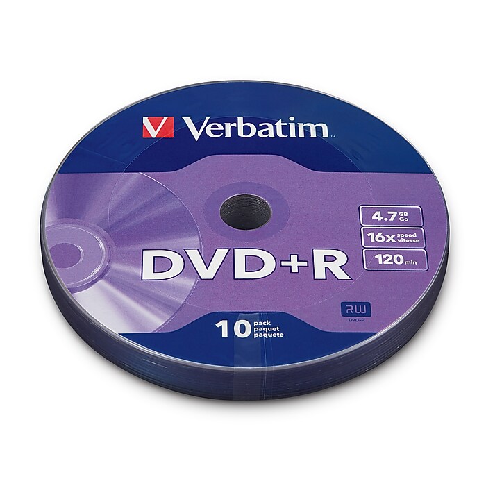 Verbatim DVD+R, 16x, 4.7GB, 10/Pack (97902) | Staples