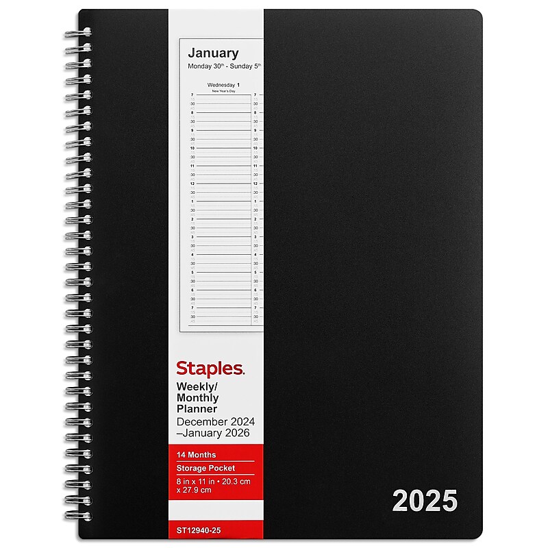 2025 Staples 8" x 11" Weekly & Monthly Appointment Book, Assorted Colors (ST12940-25) image 1