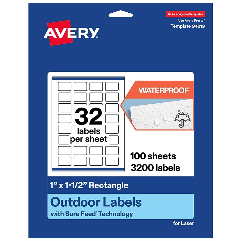 Avery Rectangle Laser Multipurpose Labels, 1" x 1.5", White, 3200/Box (19479399243) image 1