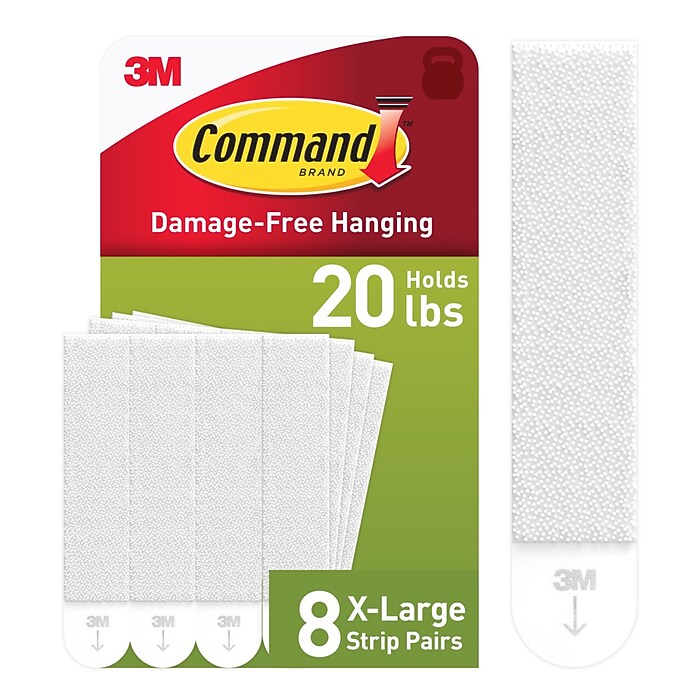 Command 17217-8ES Bandes Adhésives XL – 8 Paires (16 Bandes), Supporte Jusqu’à 9 Kg, Accroche Sans Dommage, Idéal Cadres & Déco
