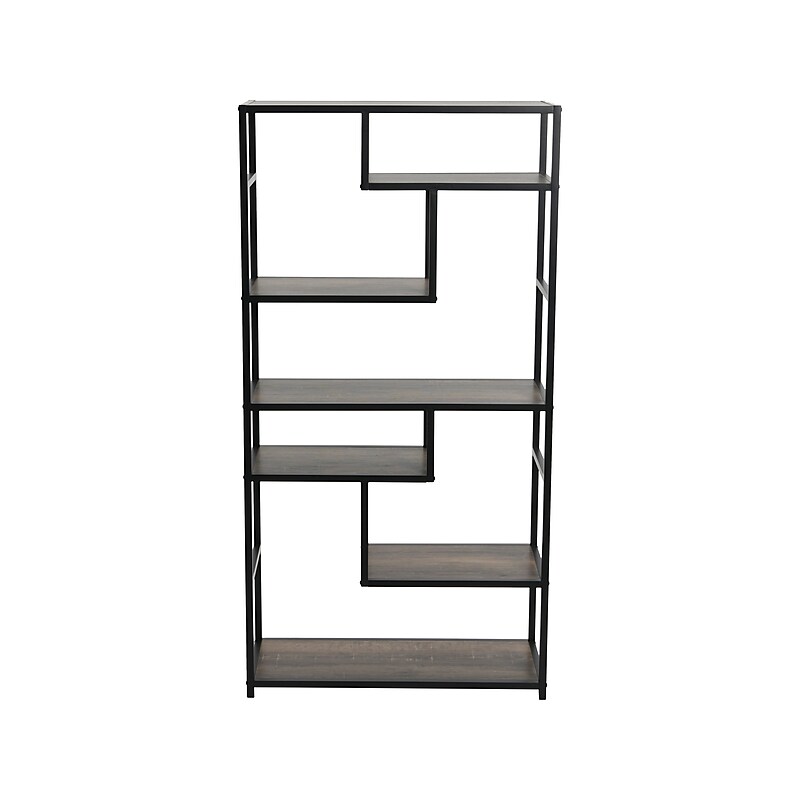 Household Essentials Jamestown 65" 6-Shelf Bookcase, Brown Ashwood/Black Laminate/Steel (8086-1) image 1