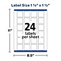 Avery Print-to-the-Edge Laser/Inkjet Square Labels, 1 1/2" x 1 1/2", White, 600 Labels/Pack (22805)~#|#~D6E7679F-43F2-43D4-8C571F3215F0FE5D_sc7
