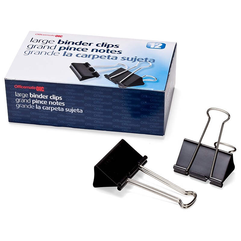 Officemate Binder Clips, Large, Black, 12/Box (99100) image 1