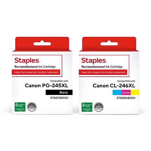 Staples Remanufactured Black and Tricolor High Yield Ink Replacement