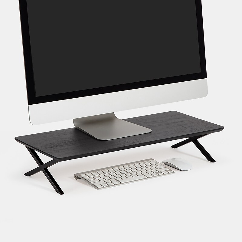 Anji Mountain Acacia Wood & Metal Monitor Stand, Up to 32" Monitor, Black (MS-BLK-04BLK) image 1
