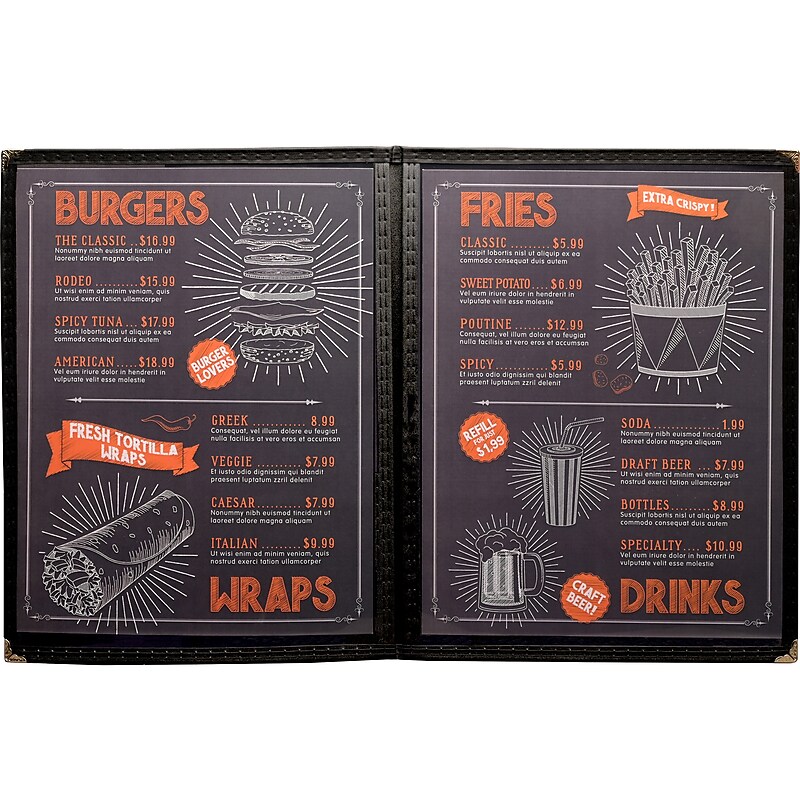 Excello Global Products Menu Holders, 8.5" x 11", Black/Silver, 10/Pack (SPLS-MENU-4) image 1