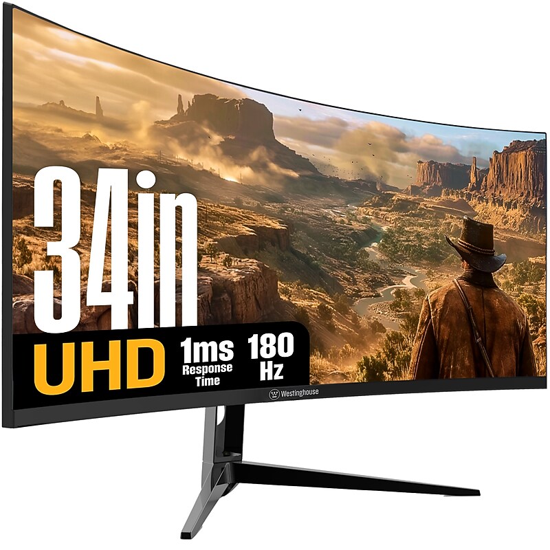 Westinghouse Ultrawide 34" Curved WQHD 180Hz LED AMD FreeSync Gaming Monitor, Built-In Speaker, Black (WC34BX6250) image 1