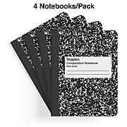 Staples® Composition Notebook, 7.5" x 9.75", Wide Ruled, 100 Sheets, Black/White Marble, 4/Pack (TR58369G)