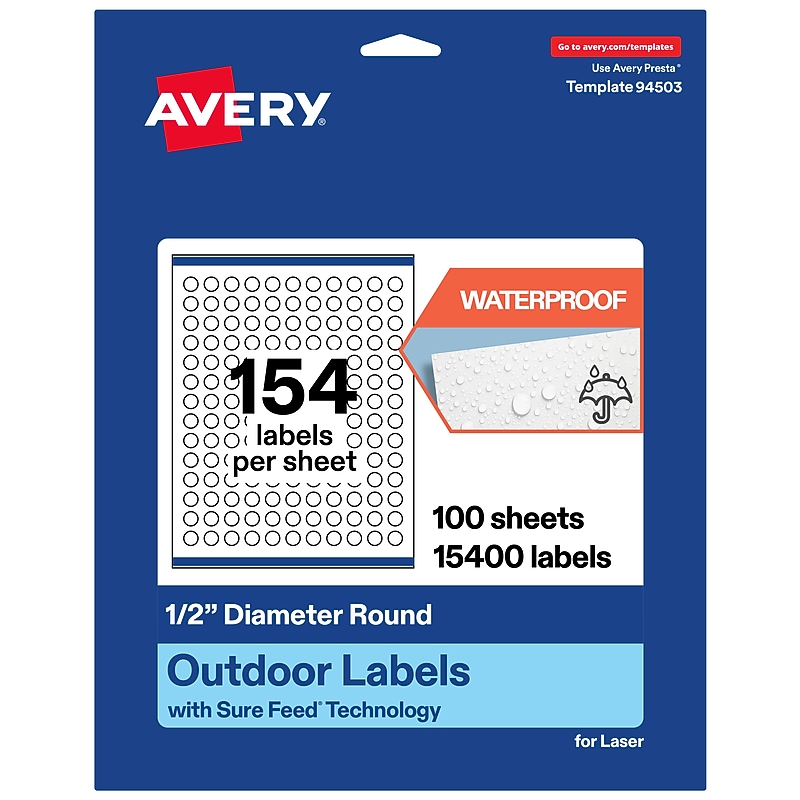 Avery Round Laser Multipurpose Labels, 0.5" Dia., White, 15400/Box (19479399415) image 1