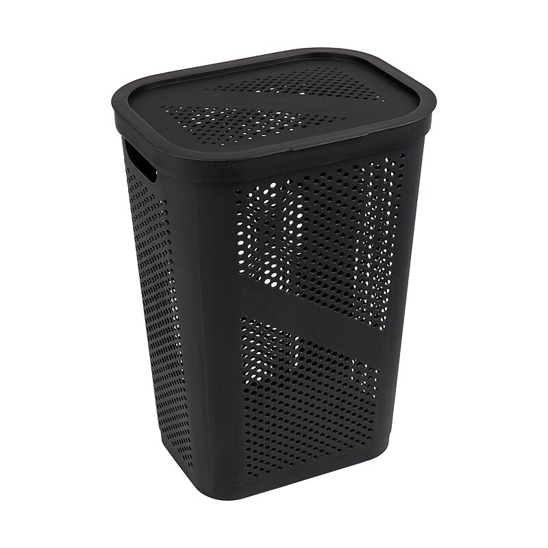 Mind Reader 15.85-Gallon Slim Laundry Hamper with Lid, Plastic, Black (HBIN60-BLK) image 1