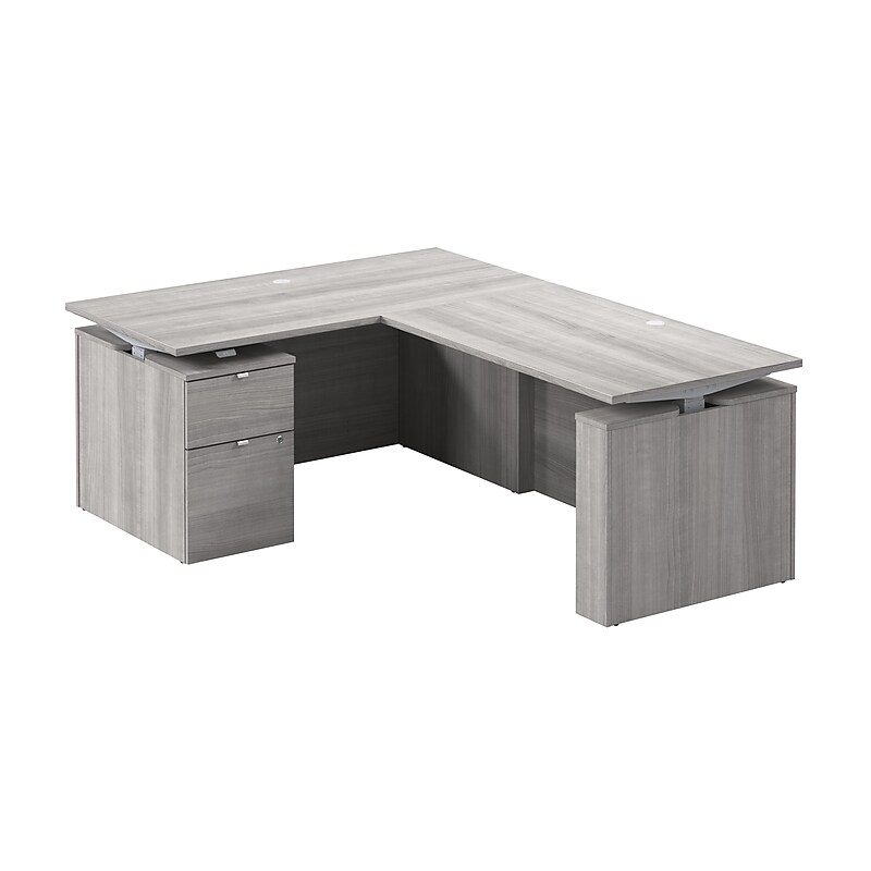 Bush Business Furniture Stratus 60"W Electric L-Shaped Adjustable Standing Desk with Cabinet, Platinum Gray (SUT015PG) image 1