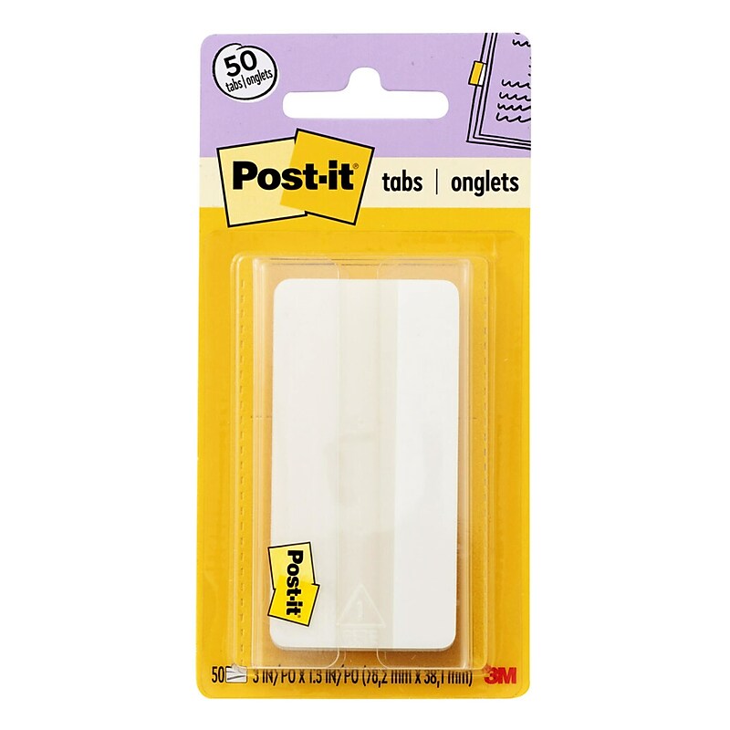 Post-it Durable Tabs, 3" Wide, White, 50 Tabs/Pack (686F-50WH3IN) image 1