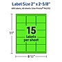 Avery Laser/Inkjet Multipurpose Rectangle Labels, 2" x 2-5/8", Neon Green, 600/Pack (94235)~#|#~D73C739B-9FD5-4F49-A3EC93987DE36B93_sc7
