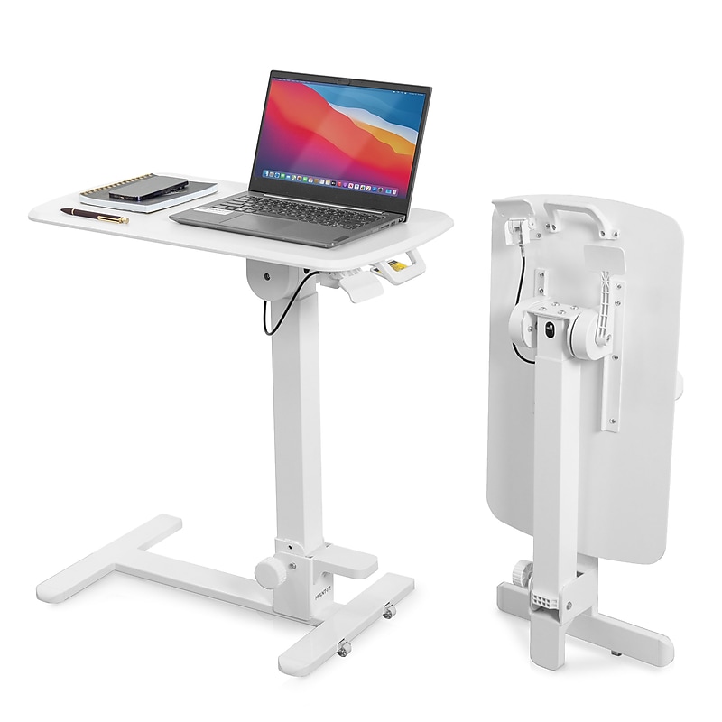 Mount-It! Foldable Rolling Overbed Table, 26.75"W, White (MI-8046) image 1