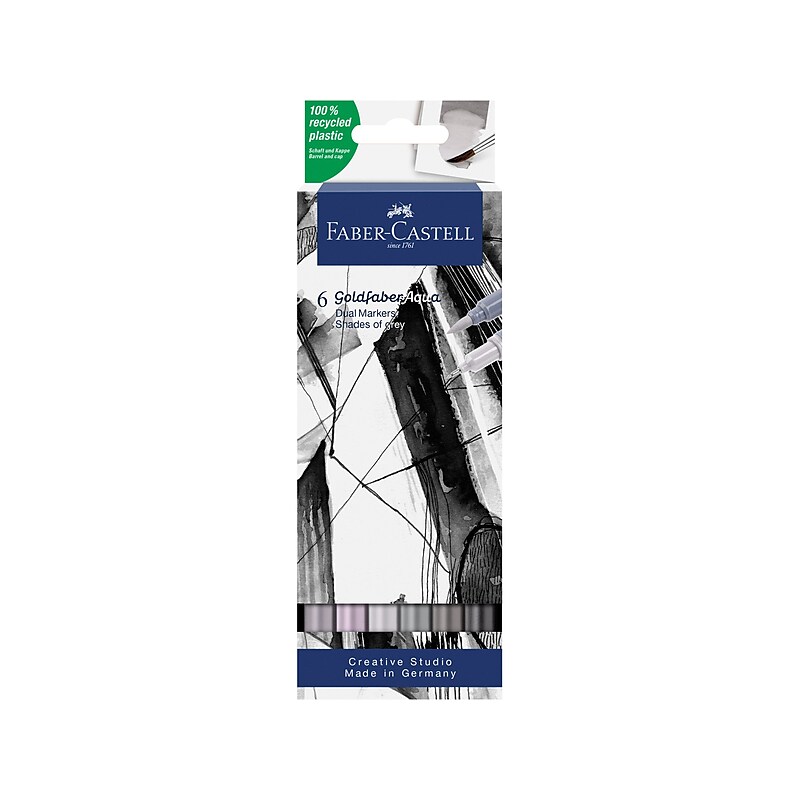 Faber-Castell Goldfaber Aqua Water-Based Dual Markers, Brush/Fineliner Point, Assorted Colors, 6/Set (FC164522) image 1