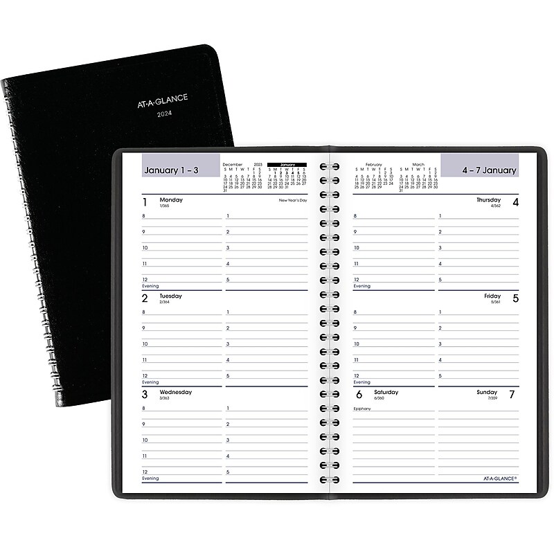 2024 AT-A-GLANCE DayMinder 5" x 8" Weekly Appointment Book Planner, Black (G200-00-24) image 1