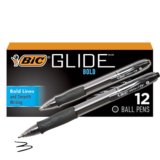 BIC Velocity Glide 1.6 mm Glide Bold VLGB11 18510, Black Ink Retractable  Ballpoint Pen