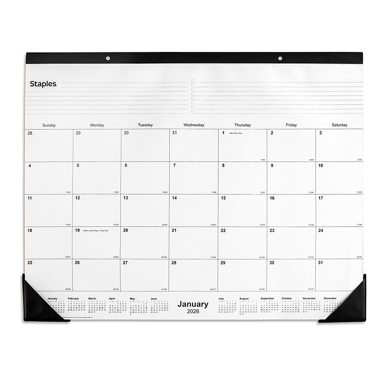 2026 Staples 22" x 17" Monthly Desk Pad Calendar, Unlined, Black/White (ST58448-26) image 1
