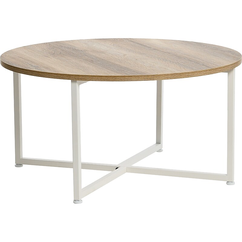 Household Essentials Jamestown 31.5"Dia. Laminate Round Coffee Table, Coastal Oak/White (8224-1) image 1