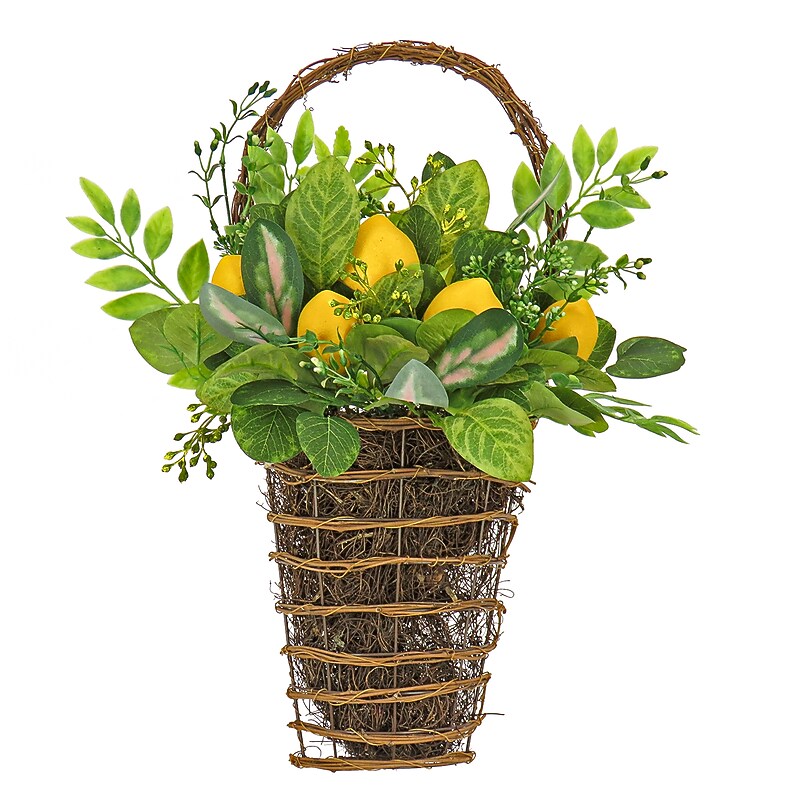 National Tree Company 21" Leafy Greens and Lemons Wall Basket (DS69-Y21G5588-1) image 1
