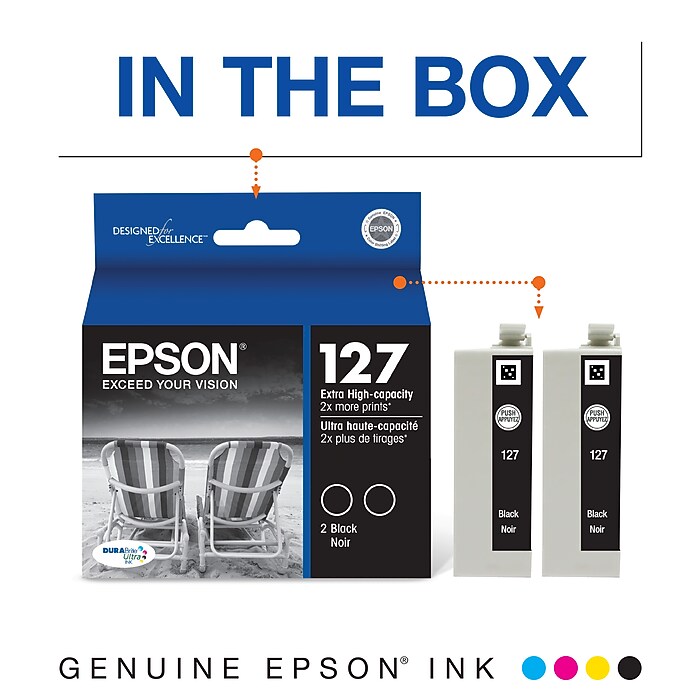 Epson T127s Black Extra High Yield Ink Cartridge, 2/Pack (T127120
