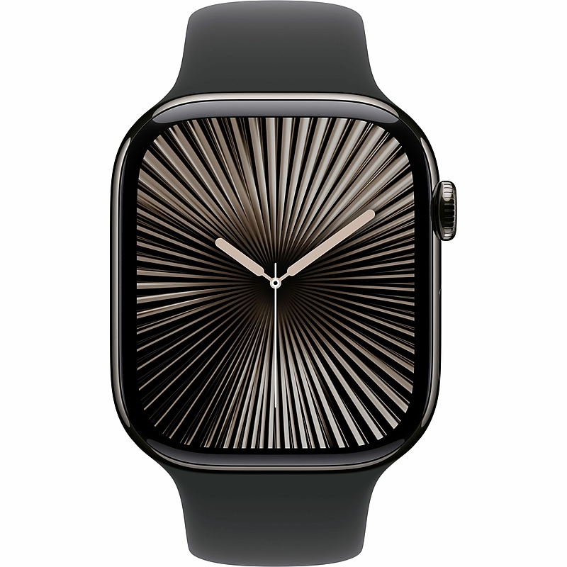 Apple Watch Series 10, GPS + Cellular, 42mm, Slate Titanium Case, Black Sport Band (MWXH3LW/A) image 1