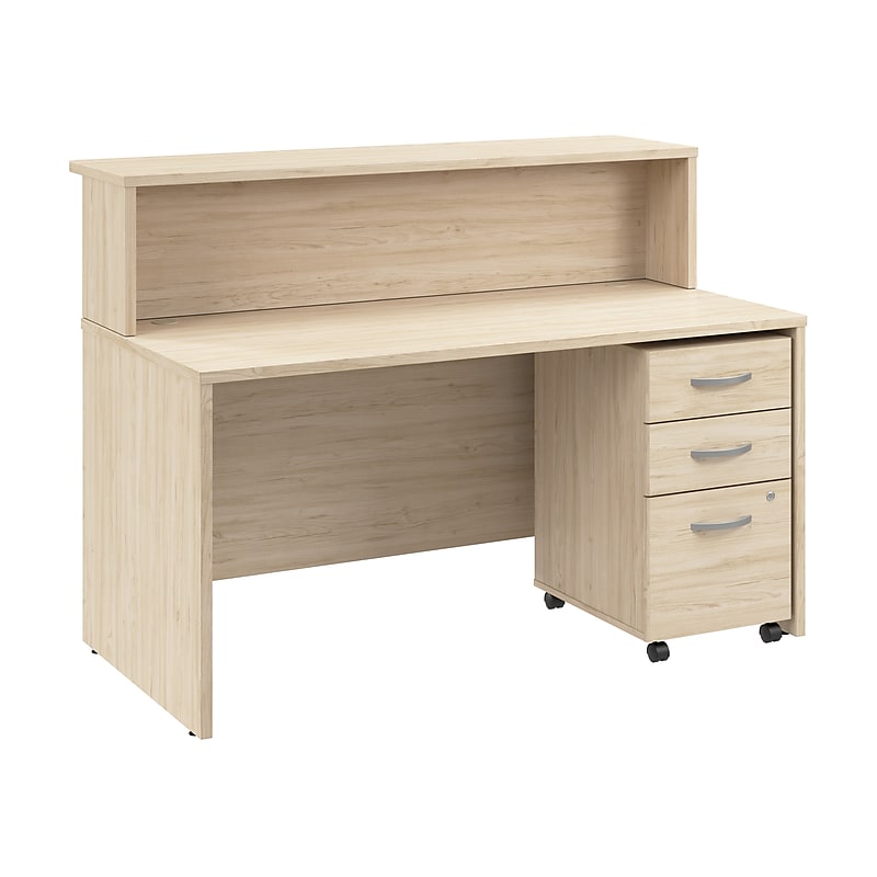Bush Business Furniture Arrive 60"W Reception Desk with Shelf and Mobile File Cabinet, Natural Elm (ARV002NE) image 1
