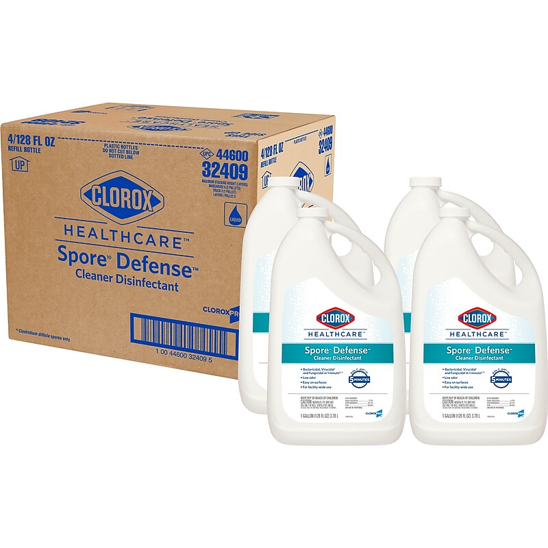 Clorox Healthcare Spore Defense Cleaner Disinfectant, Open System Refill Bottle, 128 Fl Oz, 4/Pack (32409) image 1