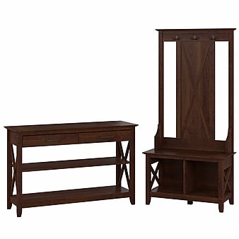 Bush Furniture Key West Entryway Storage Set with Hall Tree, Shoe Bench, and Console Table, Bing Cherry (KWS056BC)