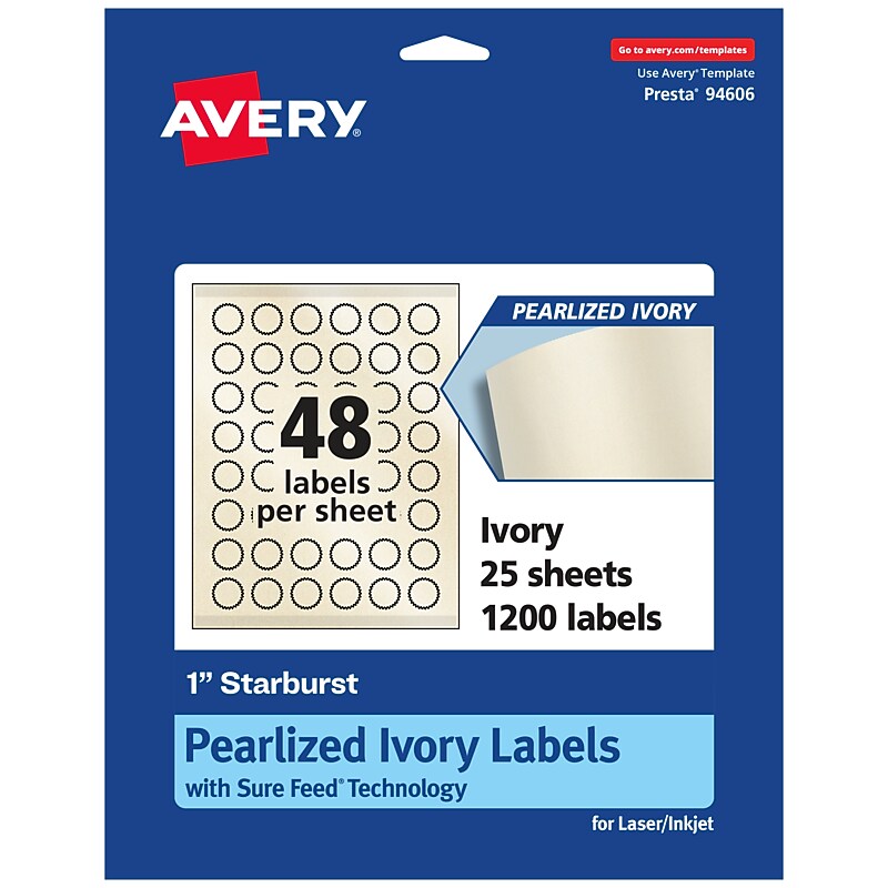 Avery Pearlized Ivory Burst Multipurpose Labels, 1", Ivory, 1200/Pack (94606) image 1