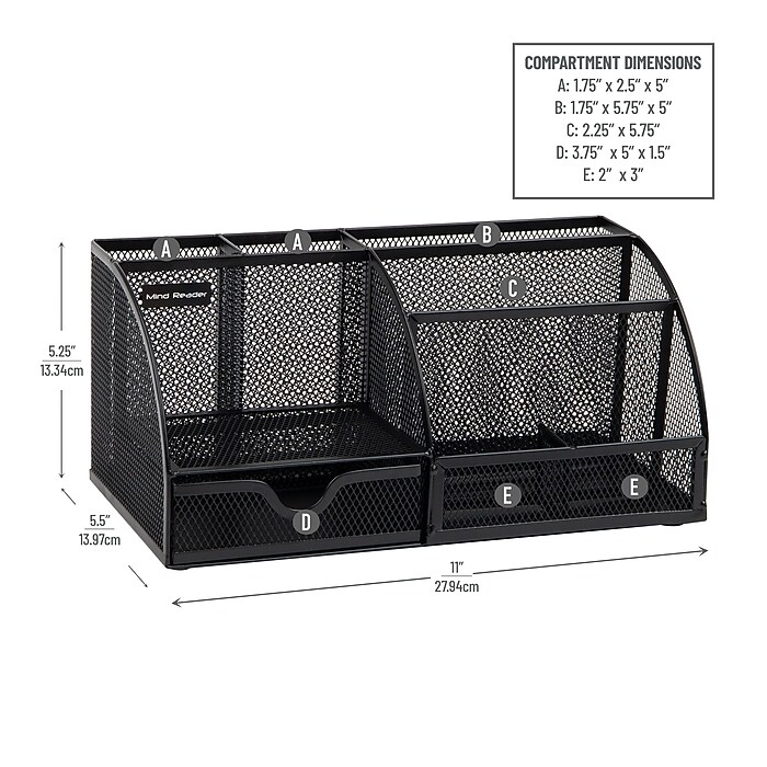 Organizer Da Banco Mind Reader | 7 Scomparti | Rete Metallica | 21.6x36.8x13.3cm Nero - Foto 9