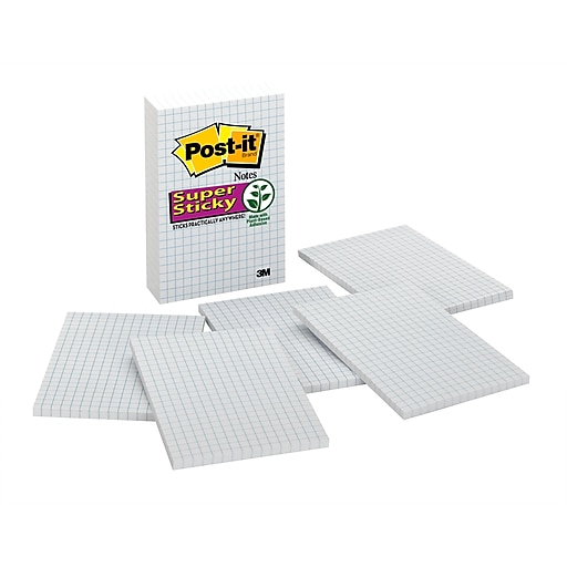 Post-it Super Sticky Notes, 4 x 6, White, 50 Sheet/Pad, 6 Pads/Pack  (660SSGRID)