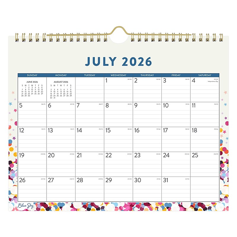 2026-2027 Blue Sky Wirebound Confetti 8.75" x 11" Academic Monthly Wall Calendar, Assorted Colors (148671-A27) image 1